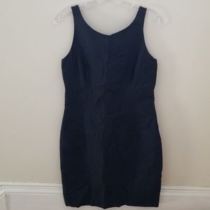 A navy silk dress.